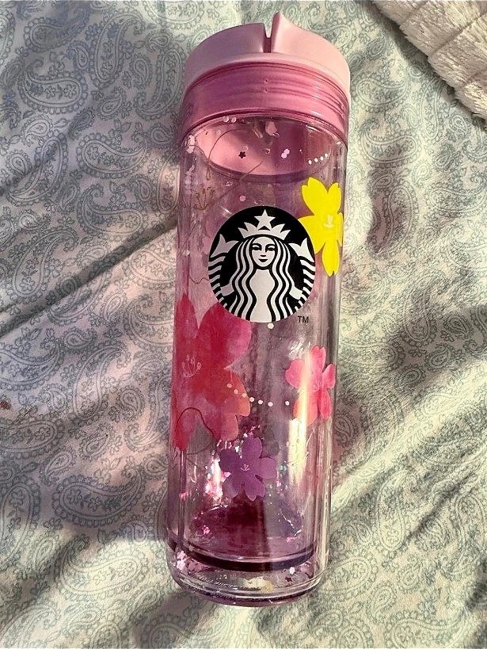 Starbucks Sakura 2024 Water-In Tumbler Pink Glitter 473ml Floral Pink & Purple